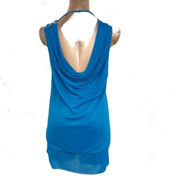 Bright Blue blouse with 'diamond' studded shoulder - Picture 3 of 4